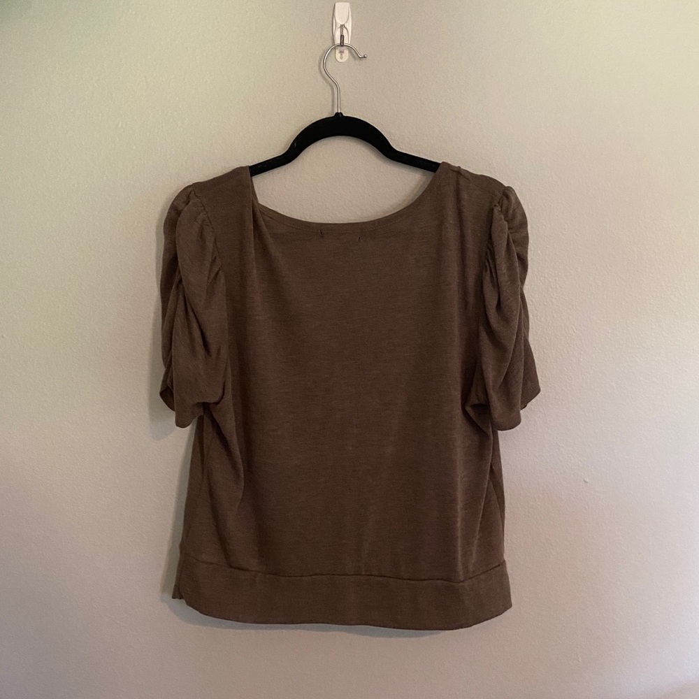 Brown Button Up Short Sleeve Cardigan with Flowers - Picture 2 of 2
